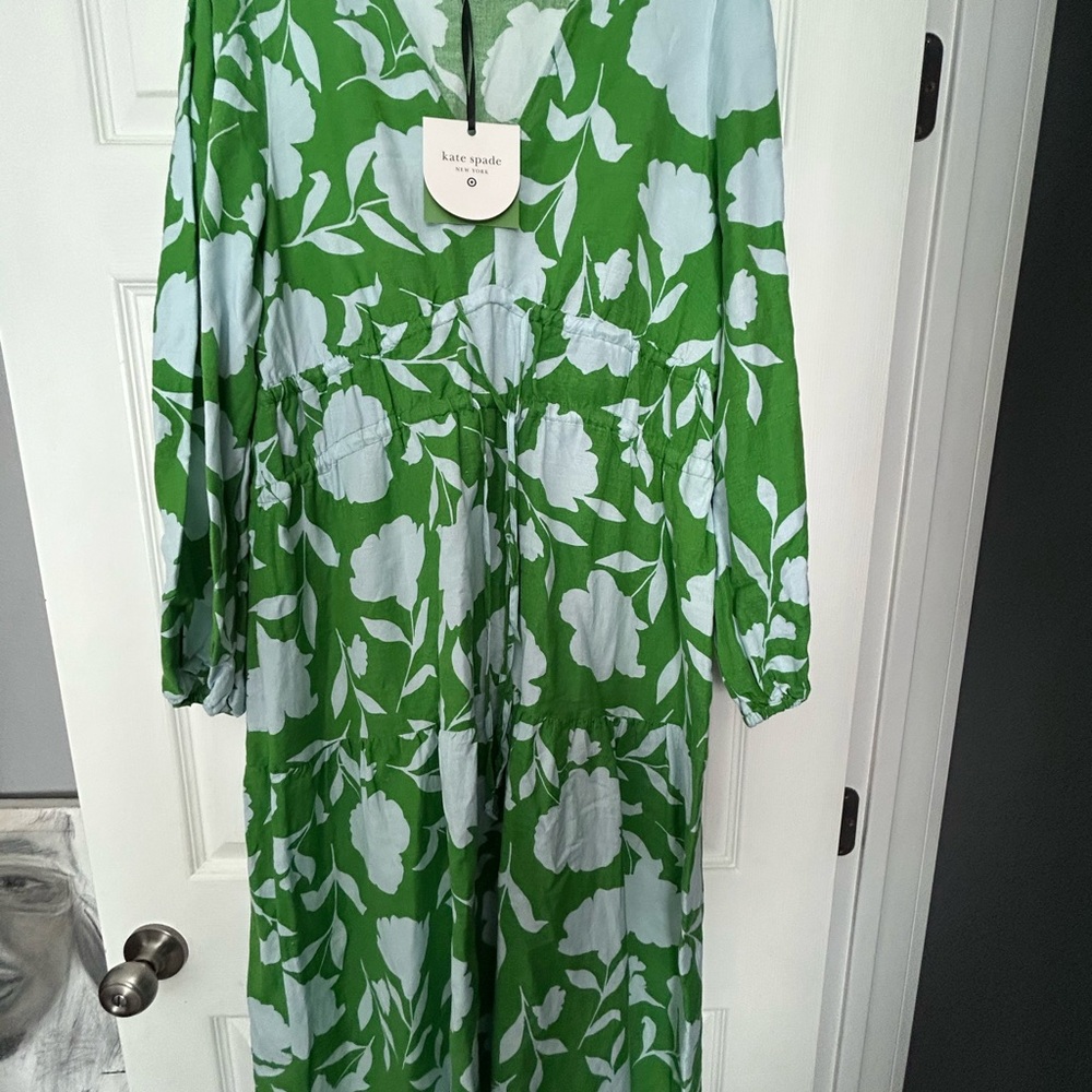 kate spade Green and Light Blue Floral Long Sleeve Midi Dress